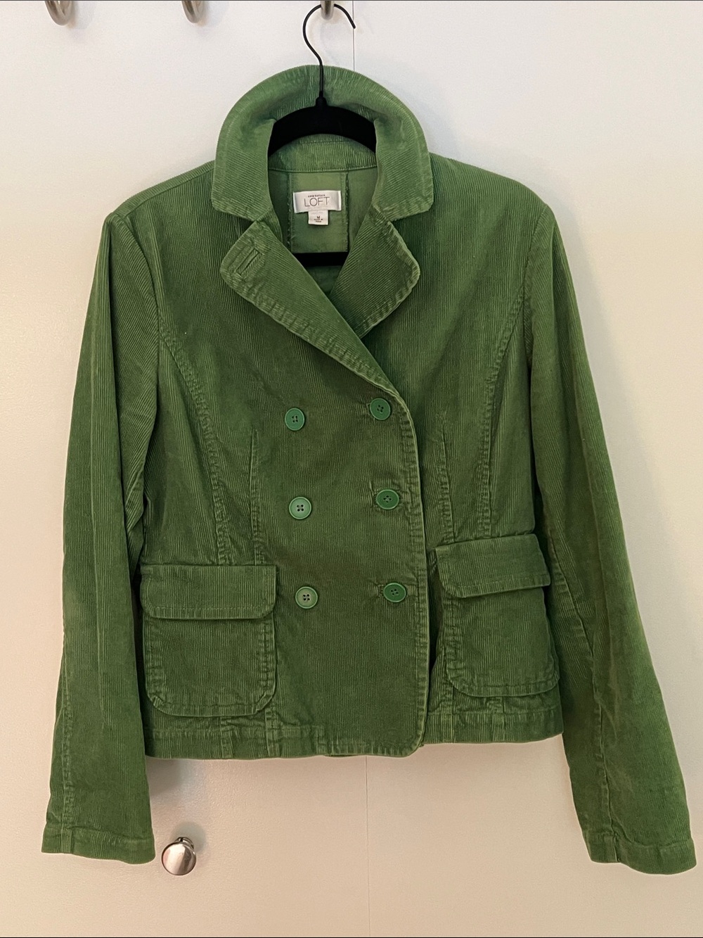LOFT Green Corduroy Double-Breasted Pea Coat